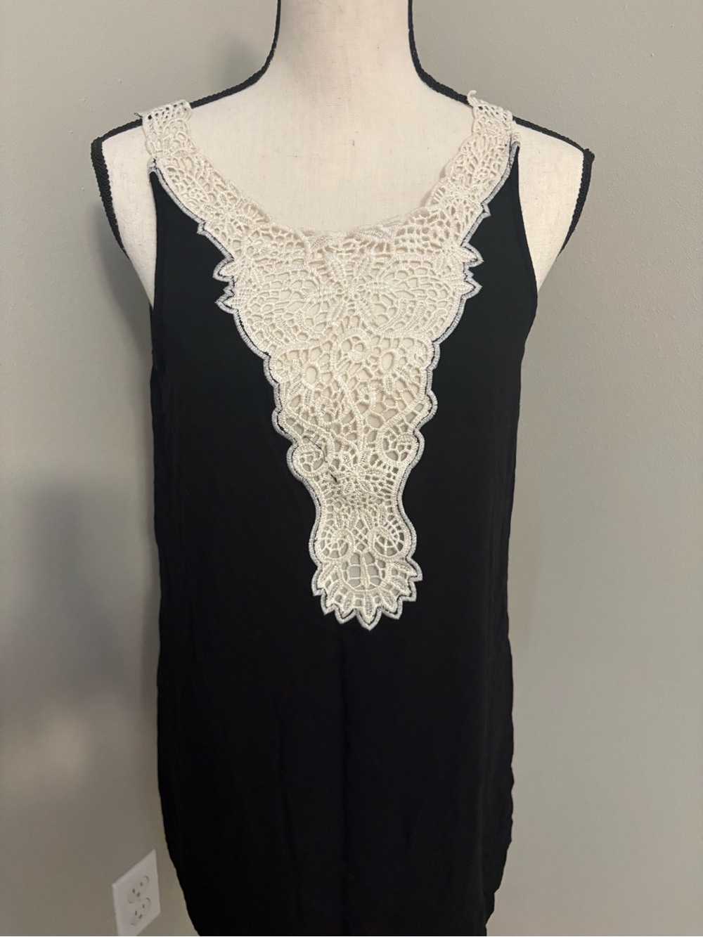 Karlie Black Tunic with Cream Crochet Yoke